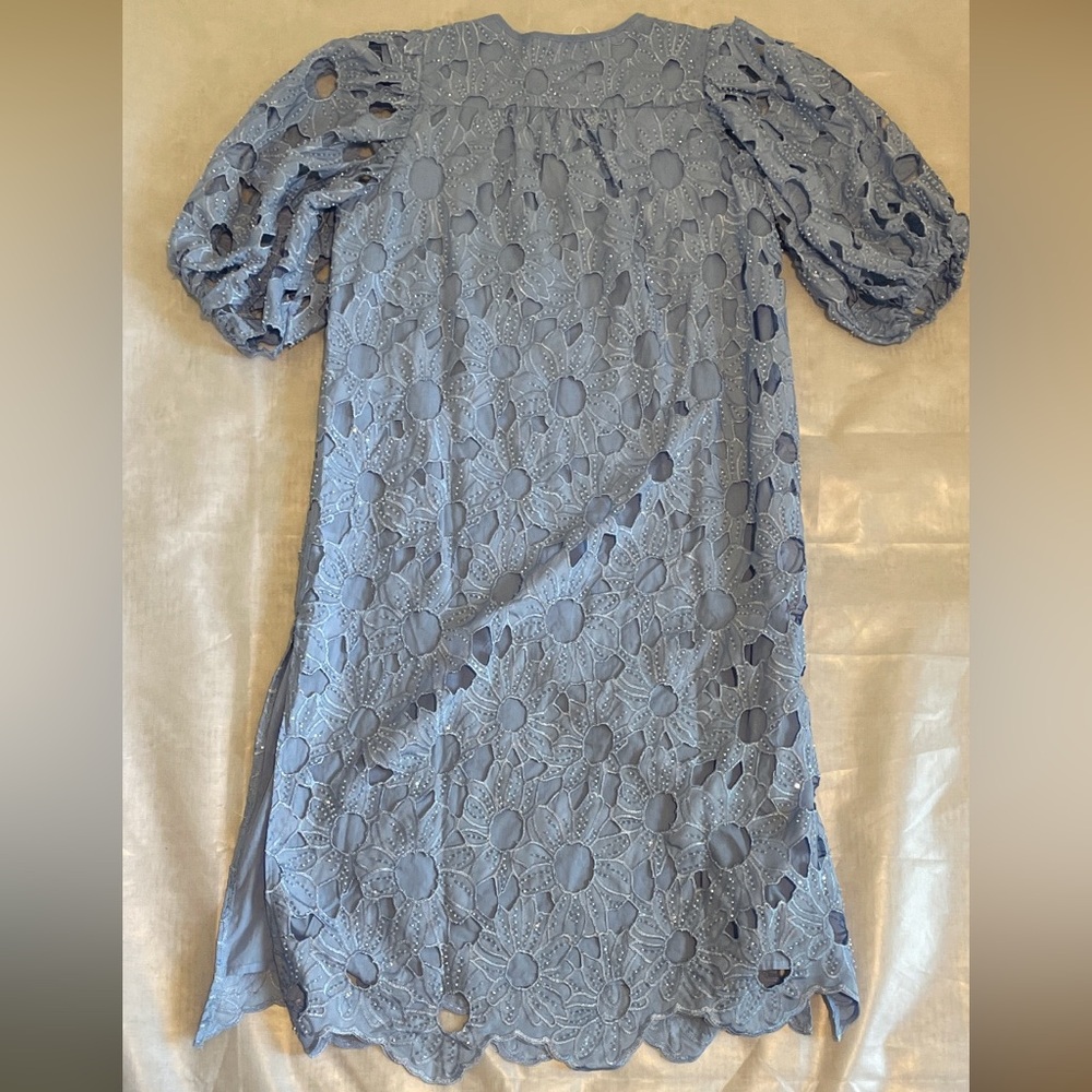 Midi Blue Floral Dress Clear Beaded Details Womens Medium Buddy Love Pamela - Picture 2 of 7